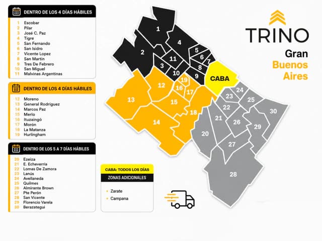 Mapa de zonas y días de entrega en Gran Buenos Aires